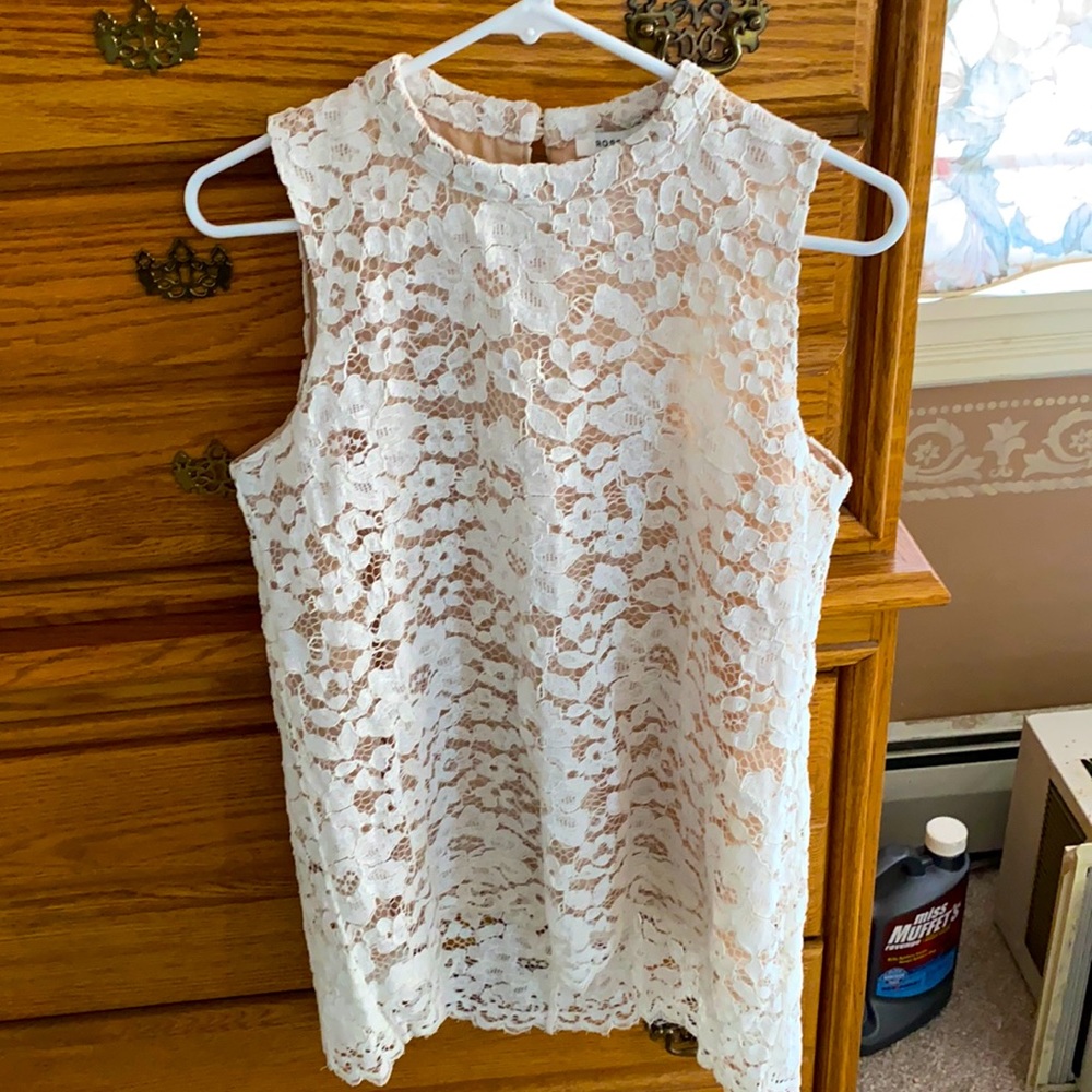 Lacy tank top,beige under blouse.  One piece.